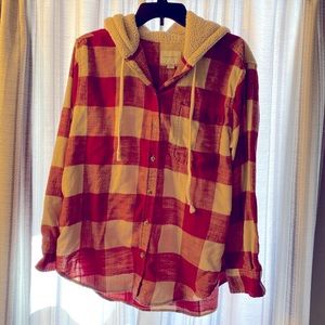 American Eagle lightweight flannel hooded button down top, women’s Medium.